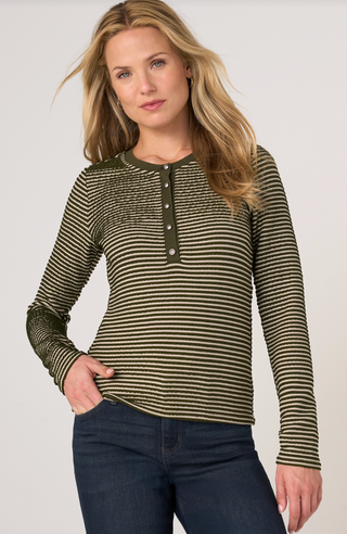 long slv knit henley top w sweater trim