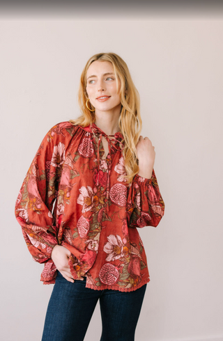 Pomegranate Floral Willa Top
