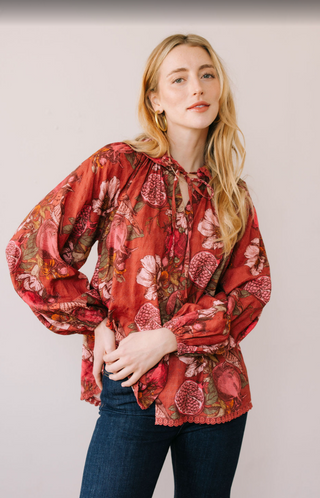 Pomegranate Floral Willa Top