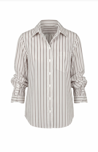 Adjustable sleeve button front woven top