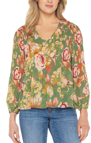 Long Sleeve V-Neck Printed Blouse
