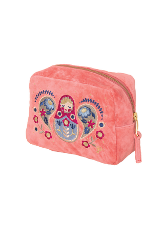 Velvet Embroidered Make Up Bag - Matryoshka Doll