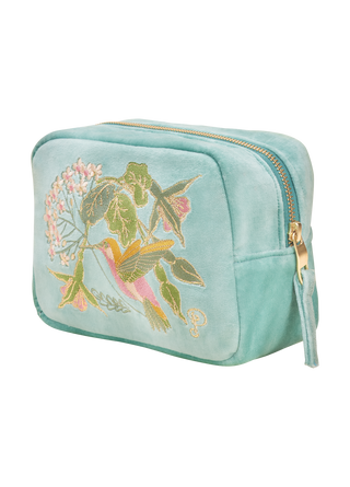 Velvet Embroidered Make Up Bag - Hummingbird