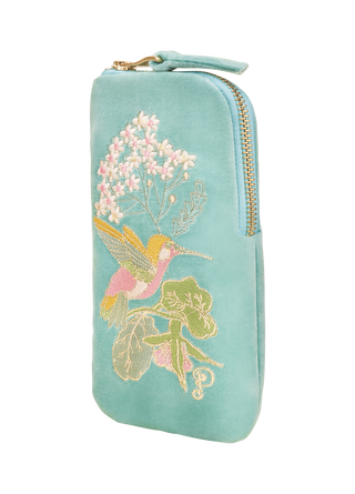 Velvet Embroidered Sunglasses Pouch - Hummingbird