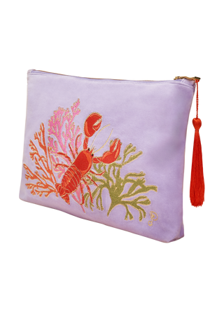 Velvet Embroidered Zip Pouch - Lobster Buddies