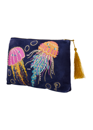 Velvet Embroidered Zip Pouch - Jellyfish