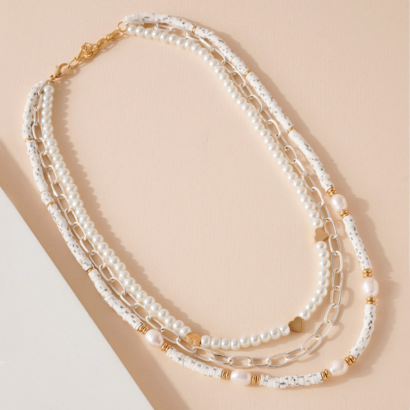 Layered Pearls Chain Necklace