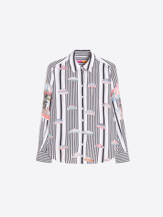Black Striped Shirt w/ Umbrella Print