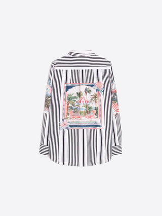 Black Striped Shirt w/ Umbrella Print