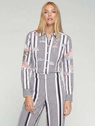 Black Striped Shirt w/ Umbrella Print