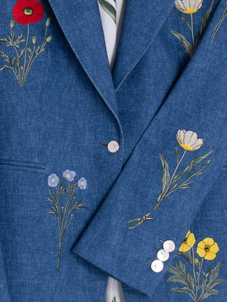 Blue Blazer w/ Embroidered Flowers