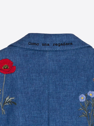 Blue Blazer w/ Embroidered Flowers