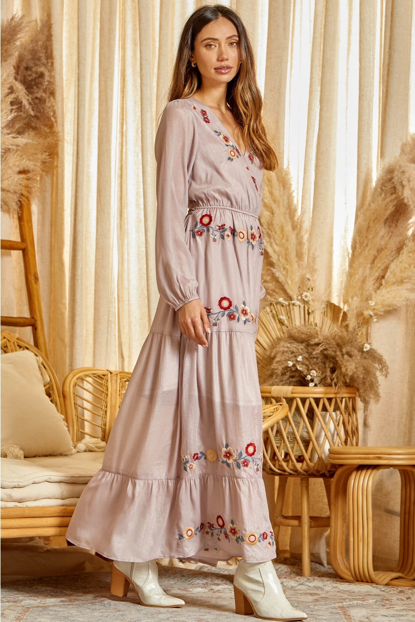 Embroidered Maxi Dress ( Mauve or Charcoal )