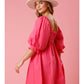 Hot pink Smocked Back Puff Sleeve Dress