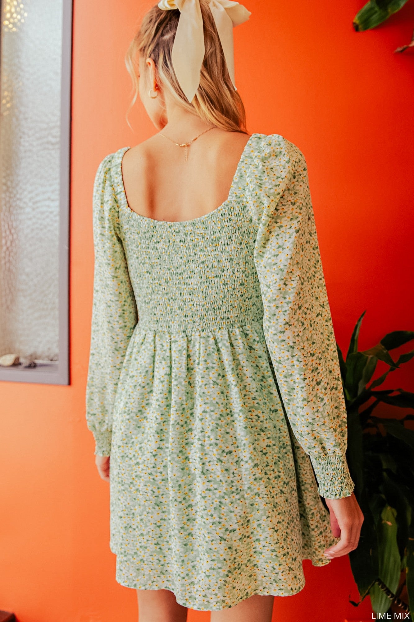 Floral Print Babydoll Dress - Lime Mix