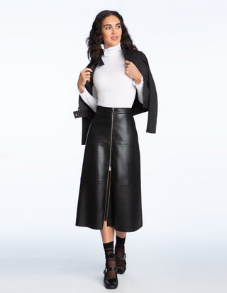 Zipper Front Leather Skirt