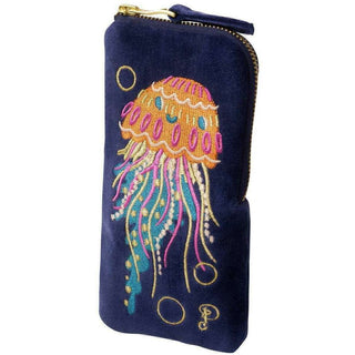 Velvet Embroidered Sunglasses Pouch - Jellyfish