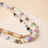 Two Layered Glass and Pearl Bead Charm Necklace