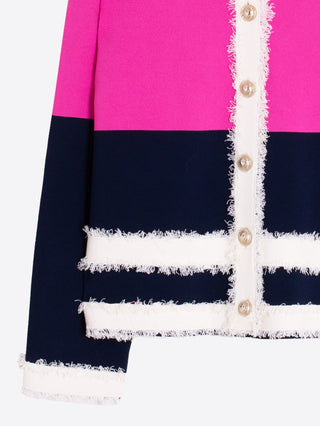 Fuchsia & Navy Jacket w/ Frayed Trims