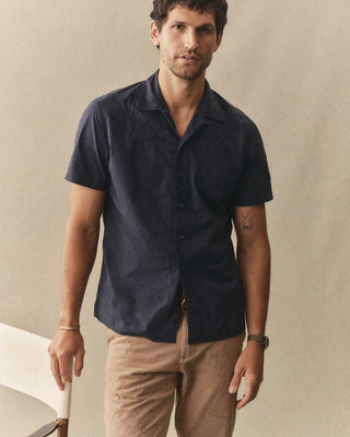 The Davis Shirt in Navy Floral Embroidery