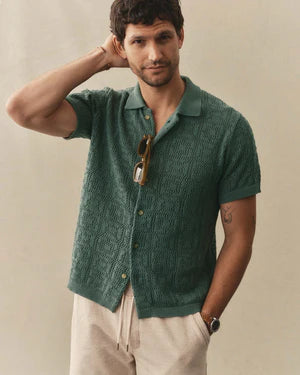 The Monterey Sweater Polo in Deep Sea Geo Crochet