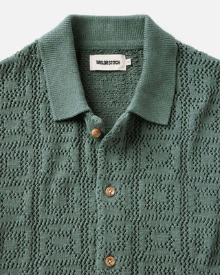 The Monterey Sweater Polo in Deep Sea Geo Crochet