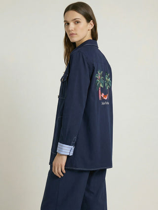 Navy Palm Jacket w/ Colored Buttons