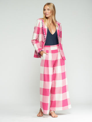 Pink Checkered Blazer w/ Scallop Trim