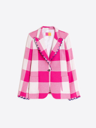 Pink Checkered Blazer w/ Scallop Trim