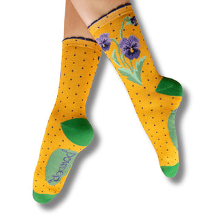 Ladies' Ankle Socks - Perfect Pansies Mustard