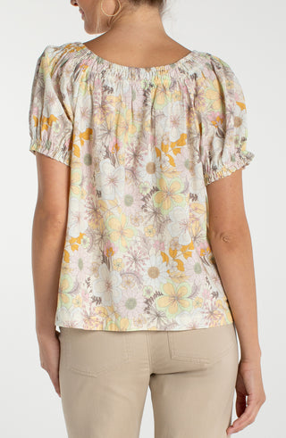 Short Sleeve Tie Neck Woven Top