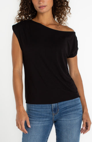 Short Sleeve Asymmetric Knit Top