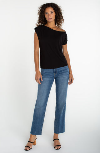 Short Sleeve Asymmetric Knit Top