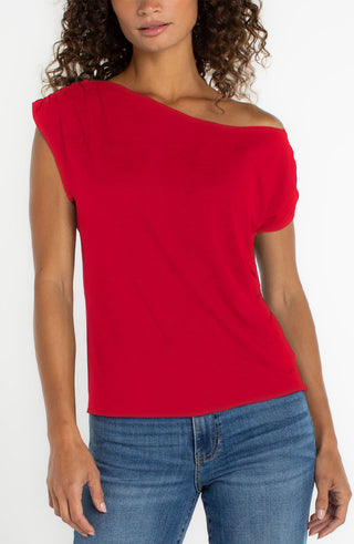Short Sleeve Asymmetric Knit Top