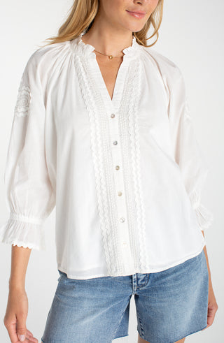 3/4 Sleeve Embroidered Woven Top