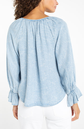 3/4 Sleeve Button Front Woven Top rose ice
