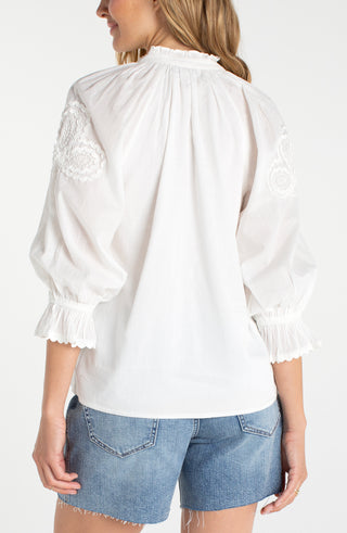 3/4 Sleeve Embroidered Woven Top