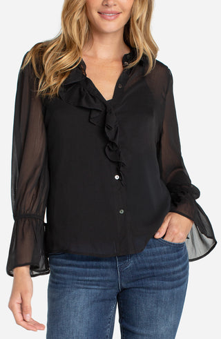 Long Sleeve Ruffle Front Woven Shirt