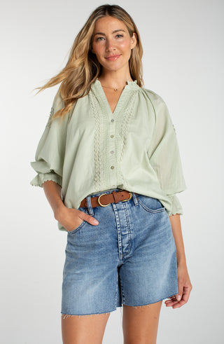 3/4 Sleeve Embroidered Woven Top