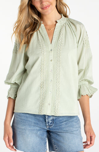 3/4 Sleeve Embroidered Woven Top
