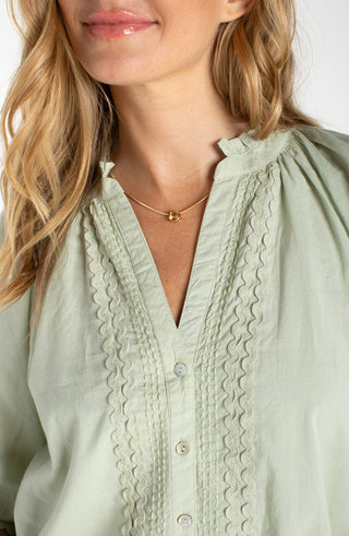3/4 Sleeve Embroidered Woven Top