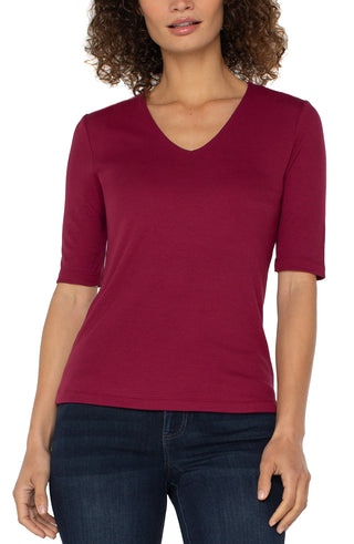 1/2 Sleeve V-Neck Double Layer Top