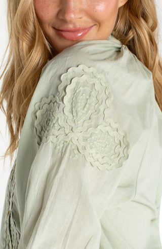 3/4 Sleeve Embroidered Woven Top