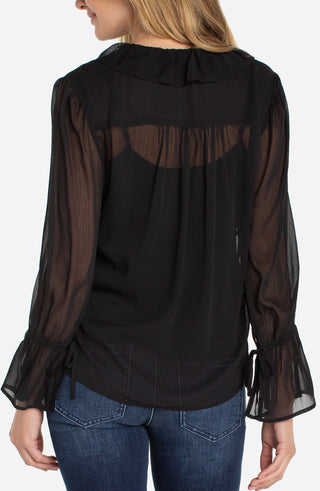 Long Sleeve Ruffle Front Woven Shirt