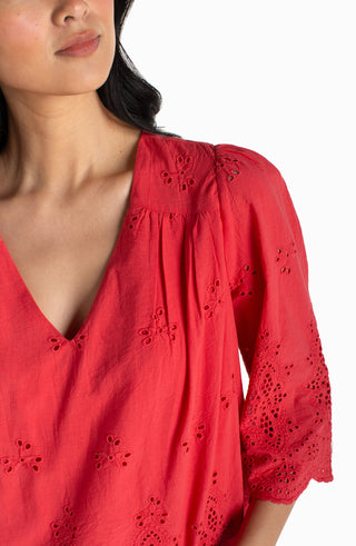 3/4 Sleeve Eyelet Woven Top