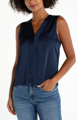 Sleeveless V-Neck Woven/ Knit Top
