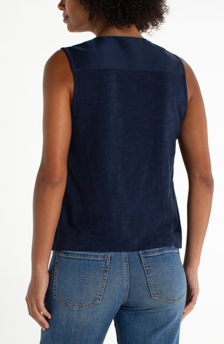 Sleeveless V-Neck Woven/ Knit Top