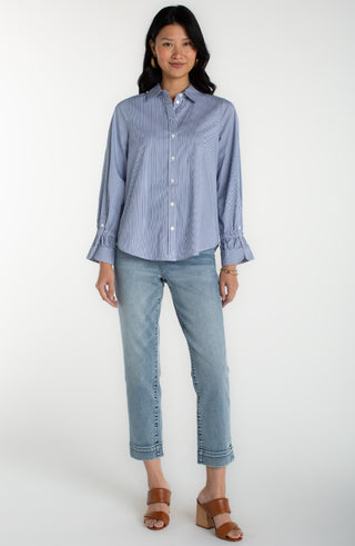 Adjustable Sleeve Button Front Top