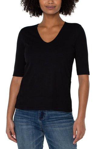 Half Sleeve V-Neck Double Layer Top