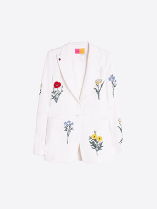 White Blazer w/ Embroidered Flowers
